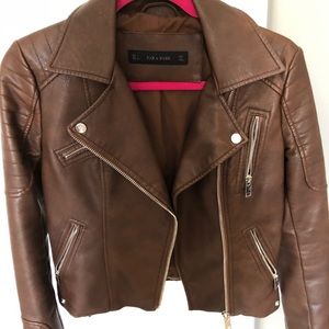 Zara faux brown leather jacket